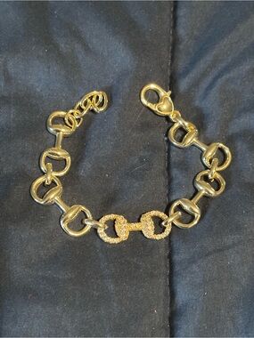 Gold Link Bracelet with Pave Center